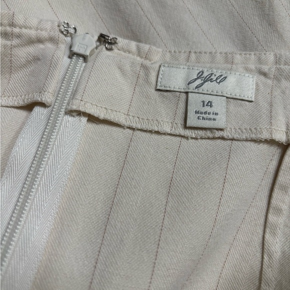 J. JILL LINEN BLEND CREAM AND GOLD STRIPE DRESSY BUSINESS FLARE SKIRT SZ 14 - Picture 4 of 7